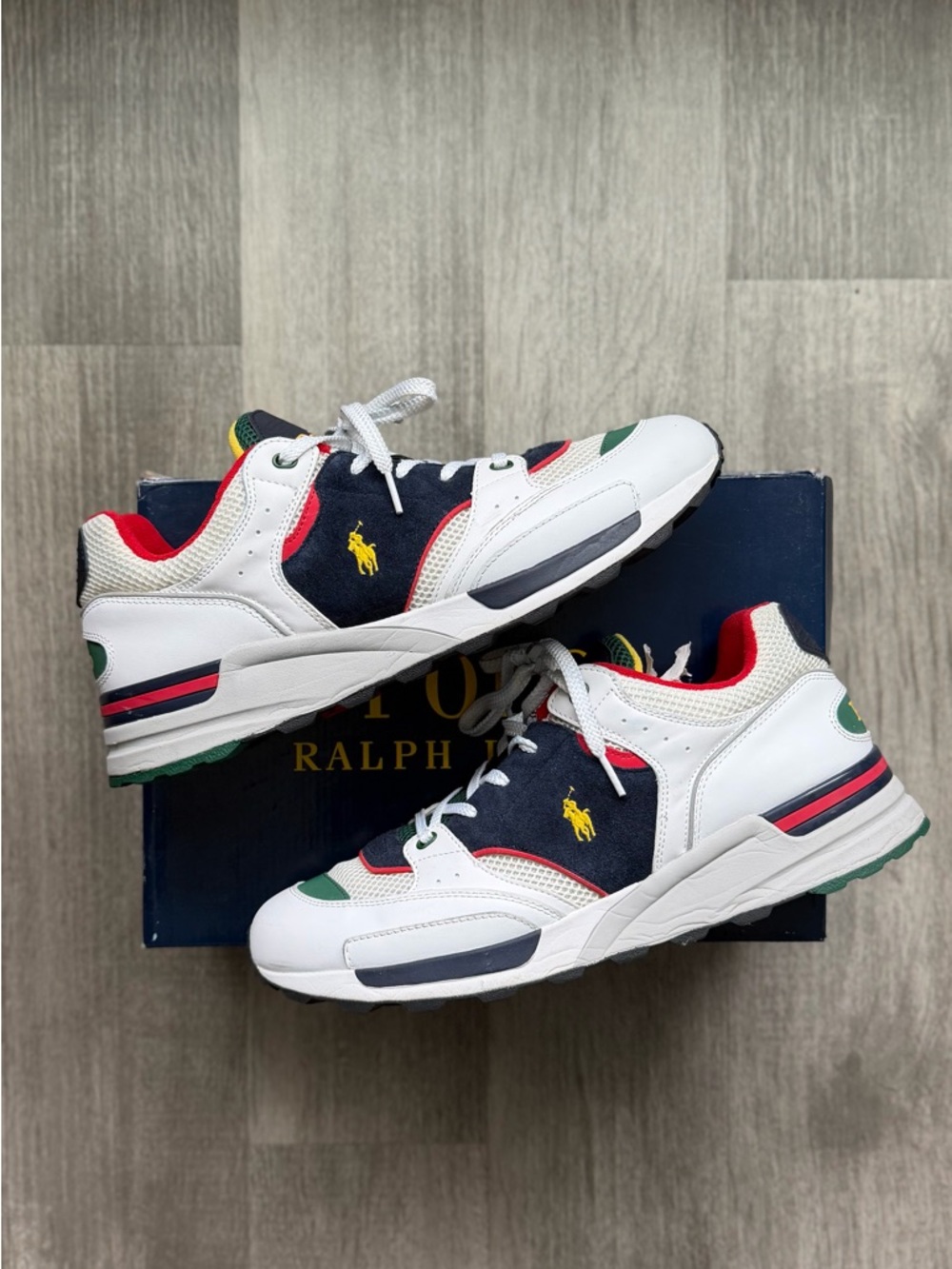 Polo by Ralph Lauren White Navy Red Green Leather & Mesh Sneakers